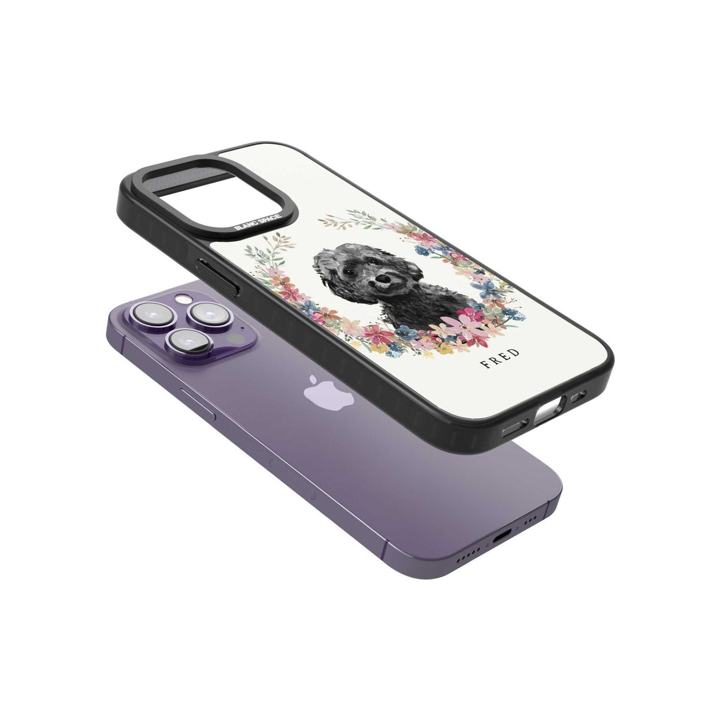 Personalised Black Cockapoo Floral Portrait