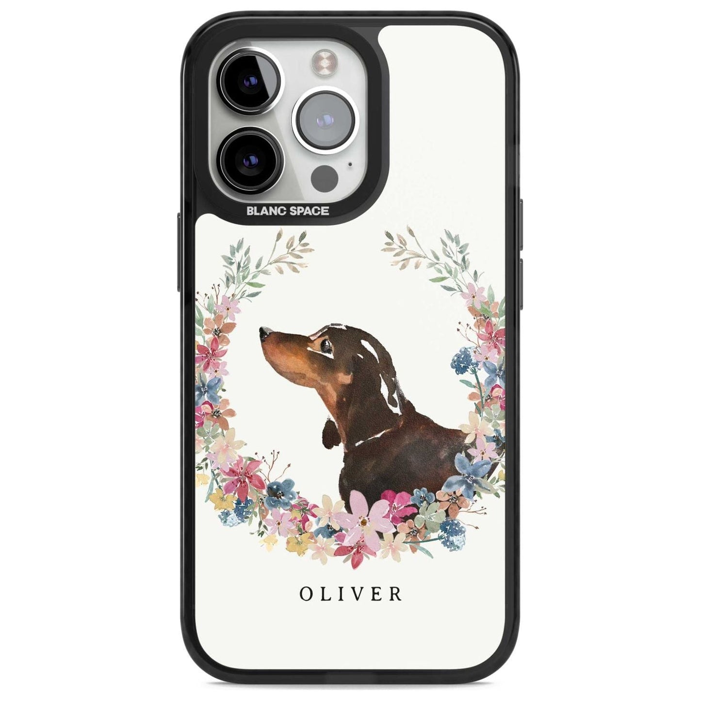 Personalised Black & Tan Dachshund Floral Portrait
