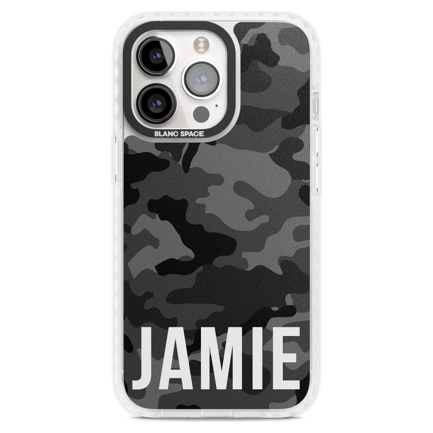 Personalisierter Name im schwarzen Camouflage-Muster (horizontal)