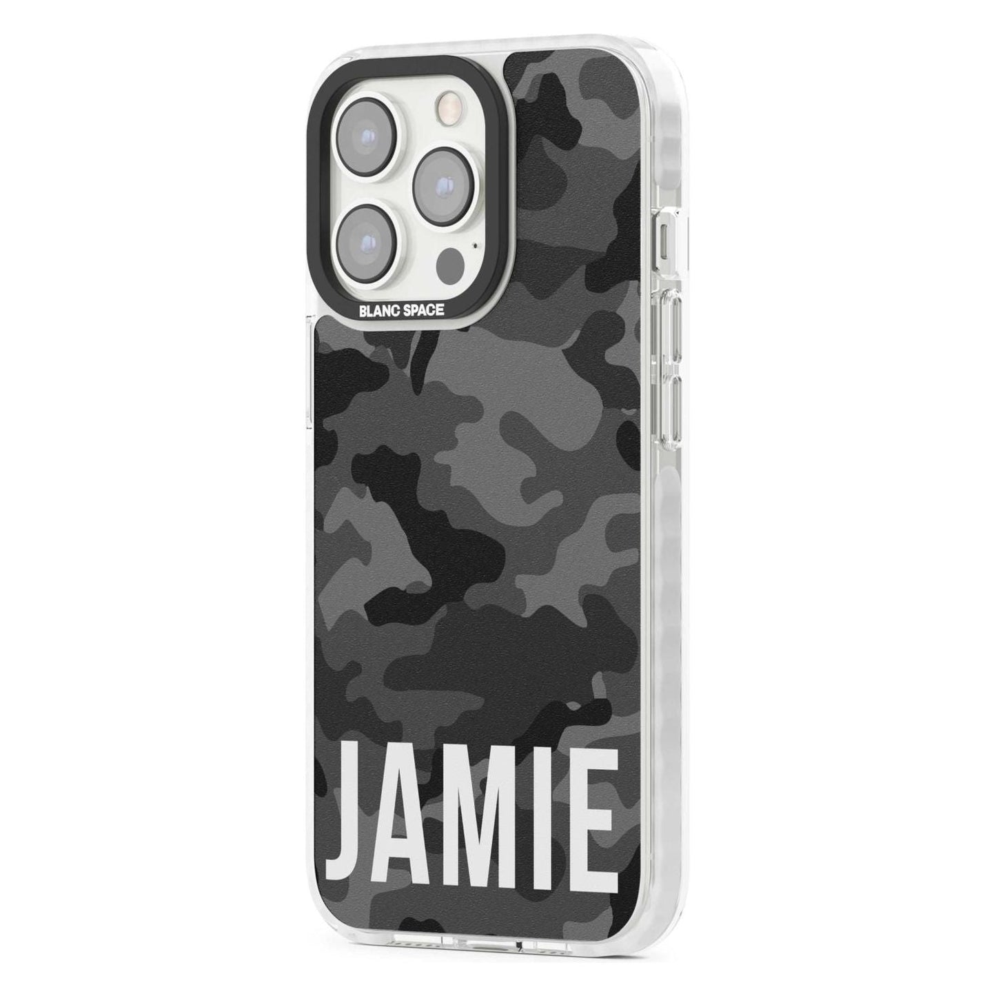 Personalisierter Name im schwarzen Camouflage-Muster (horizontal)