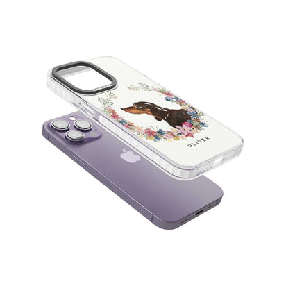 Personalised Black & Tan Dachshund Floral Portrait