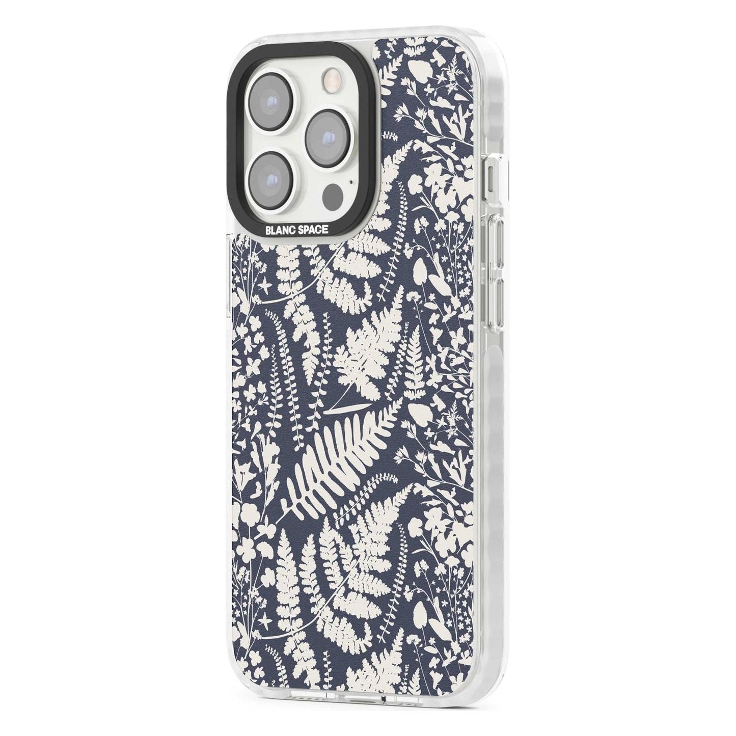 Fleurs sauvages et fougères sur fond bleu marine