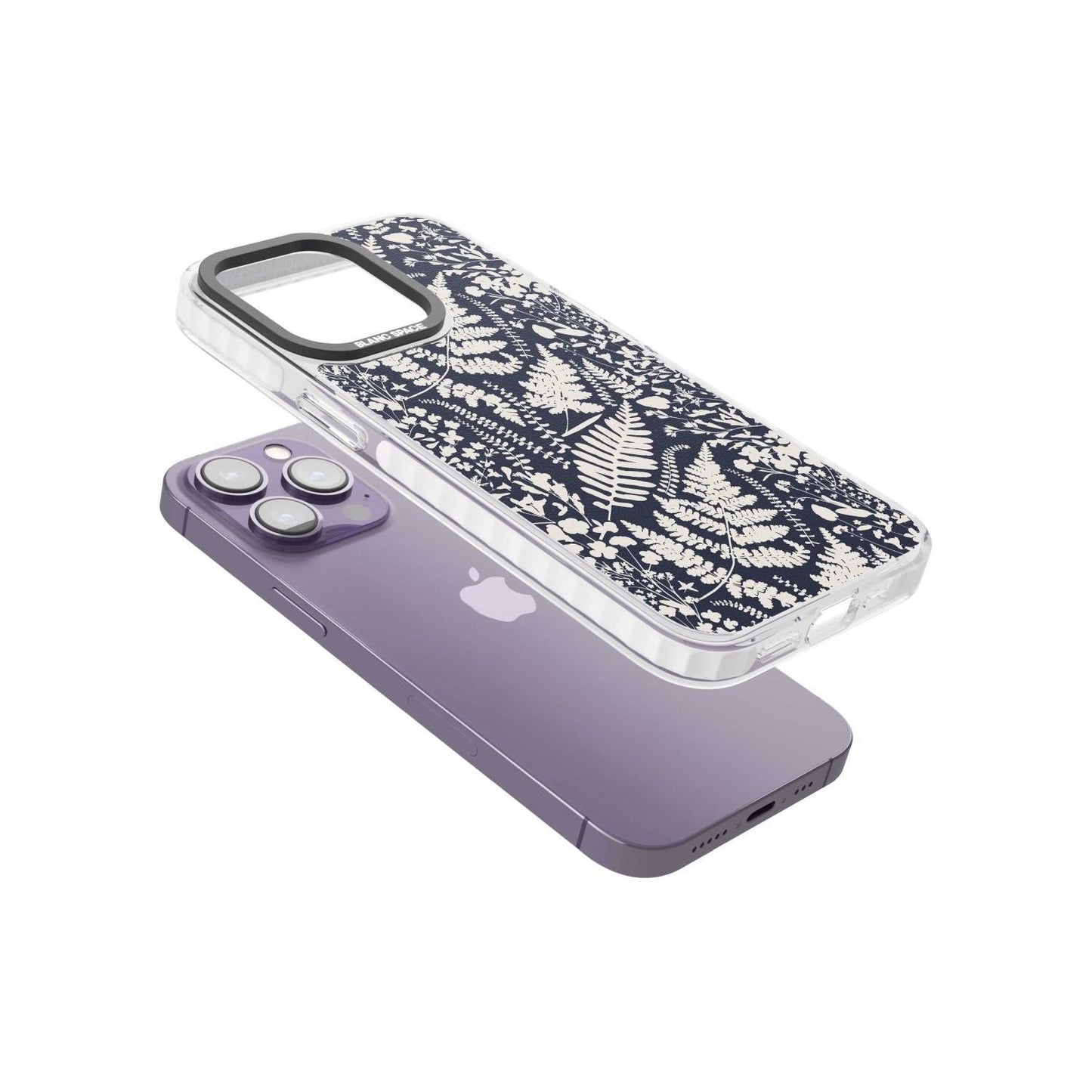 Fleurs sauvages et fougères sur fond bleu marine