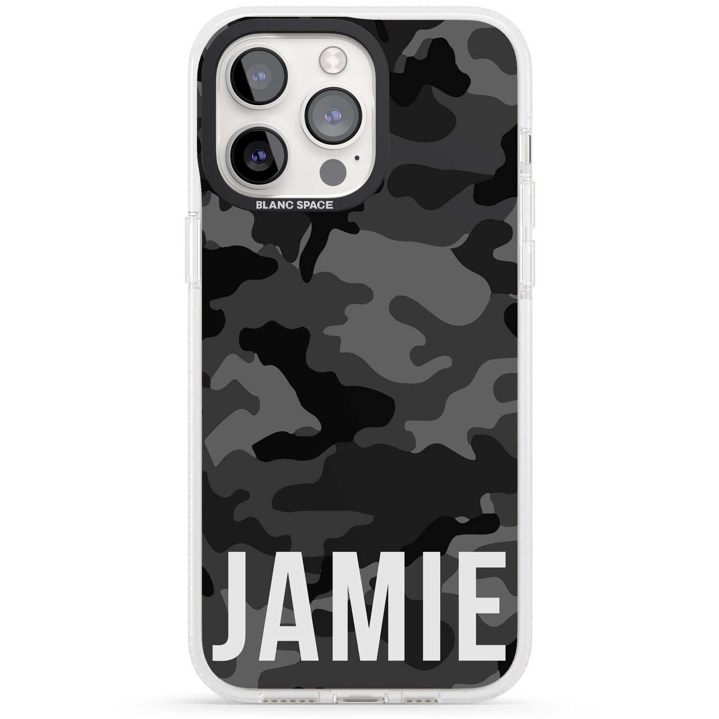 Personalisierter Name im schwarzen Camouflage-Muster (horizontal)