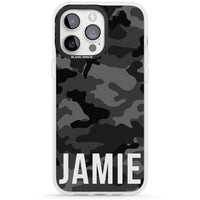 Personalisierter Name im schwarzen Camouflage-Muster (horizontal)
