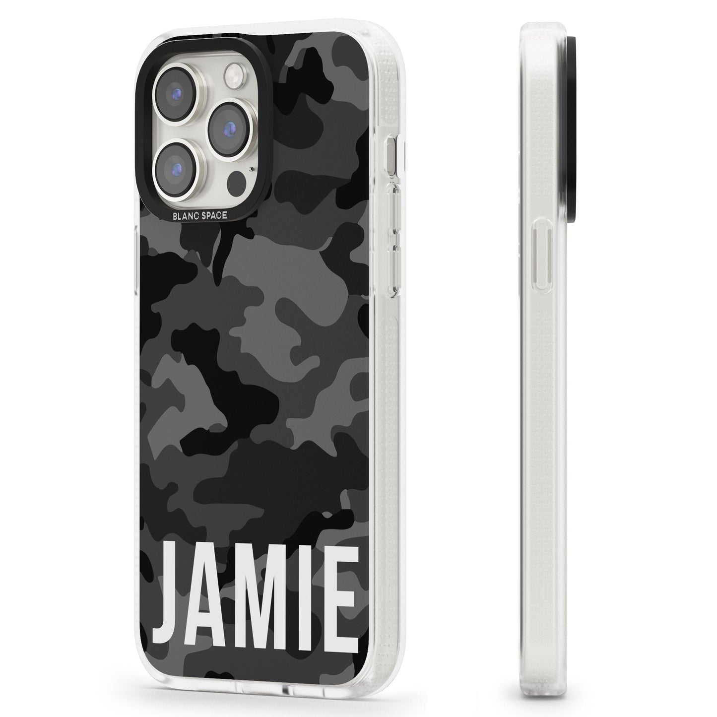 Personalisierter Name im schwarzen Camouflage-Muster (horizontal)