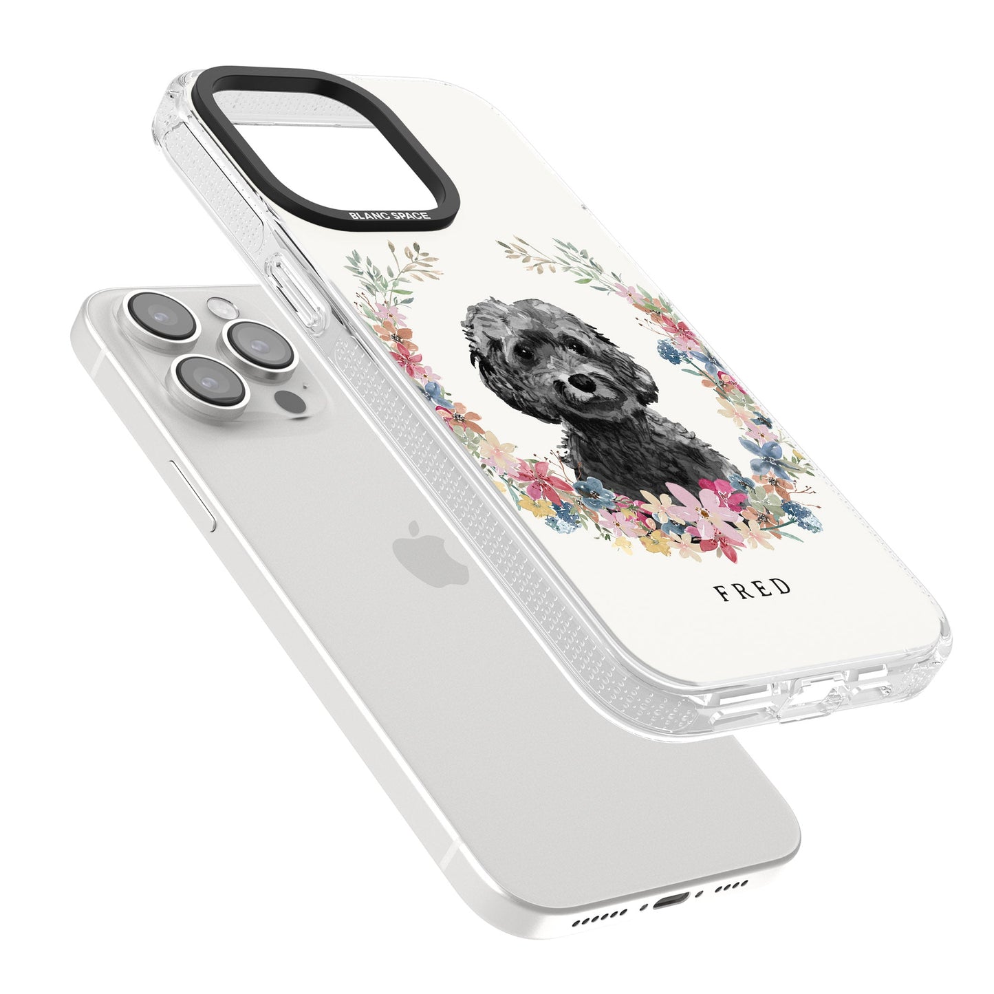 Personalised Black Cockapoo Floral Portrait