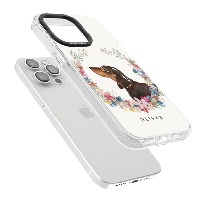 Personalised Black & Tan Dachshund Floral Portrait