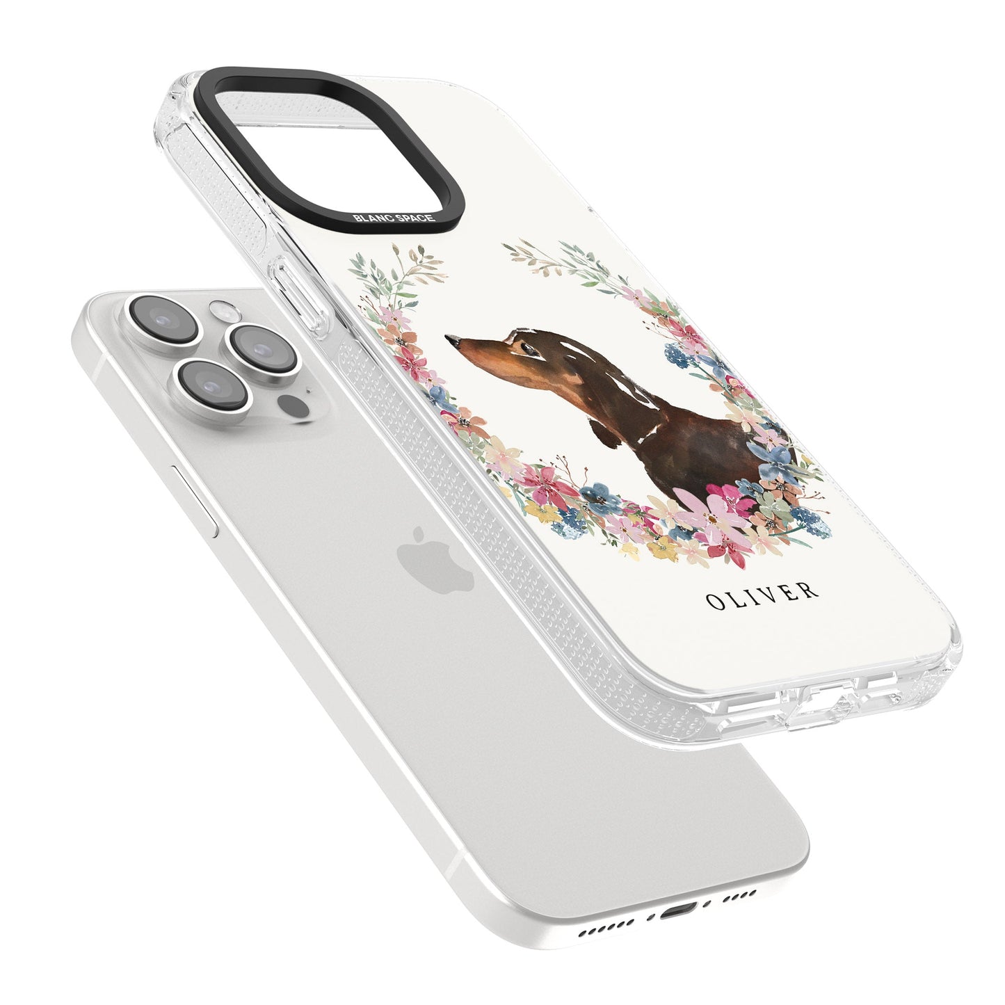 Personalised Black & Tan Dachshund Floral Portrait