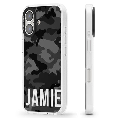 Personalisierter Name im schwarzen Camouflage-Muster (horizontal)