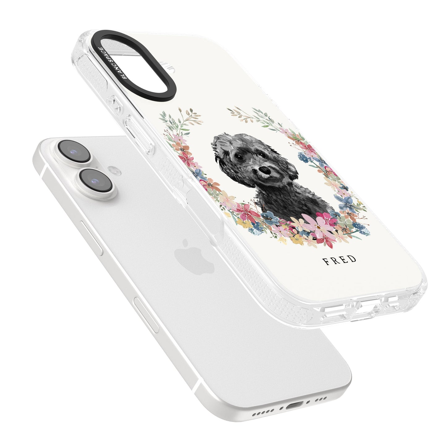 Personalised Black Cockapoo Floral Portrait