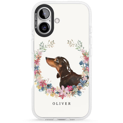 Personalised Black & Tan Dachshund Floral Portrait