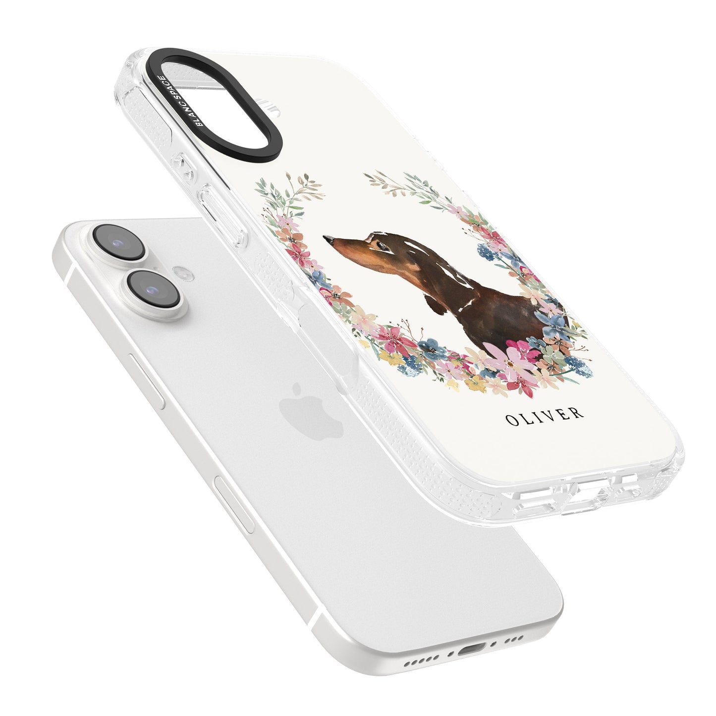 Personalised Black & Tan Dachshund Floral Portrait