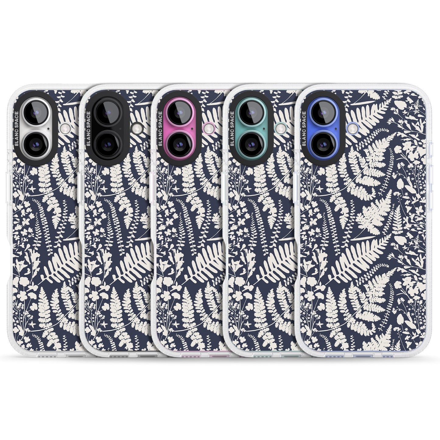 Fleurs sauvages et fougères sur fond bleu marine