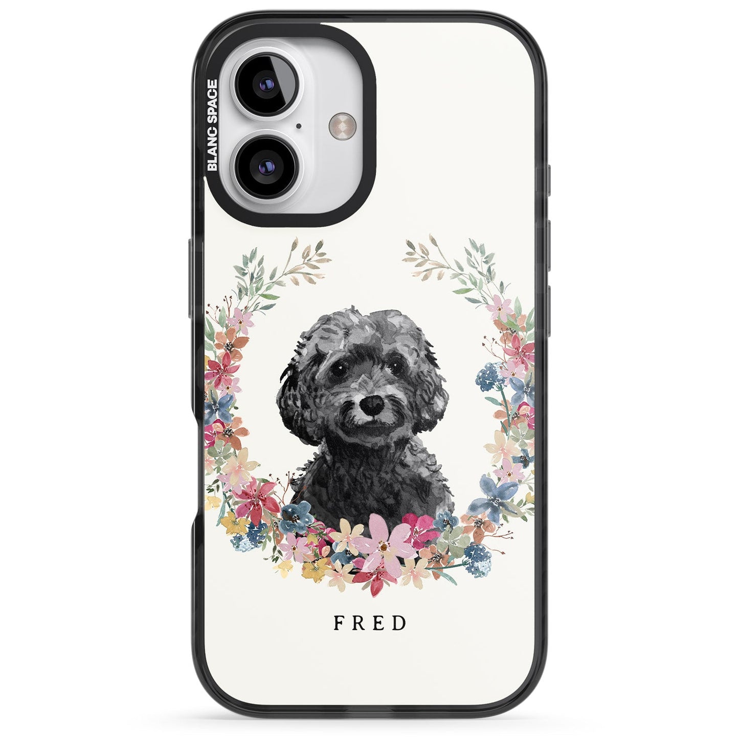 Personalised Black Cockapoo Floral Portrait