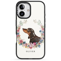 Personalised Black & Tan Dachshund Floral Portrait