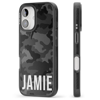 Personalisierter Name im schwarzen Camouflage-Muster (horizontal)