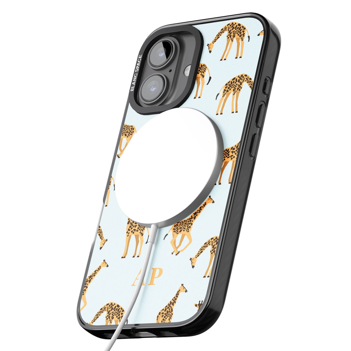 Personalisiertes Safari-Giraffenmuster auf Blau