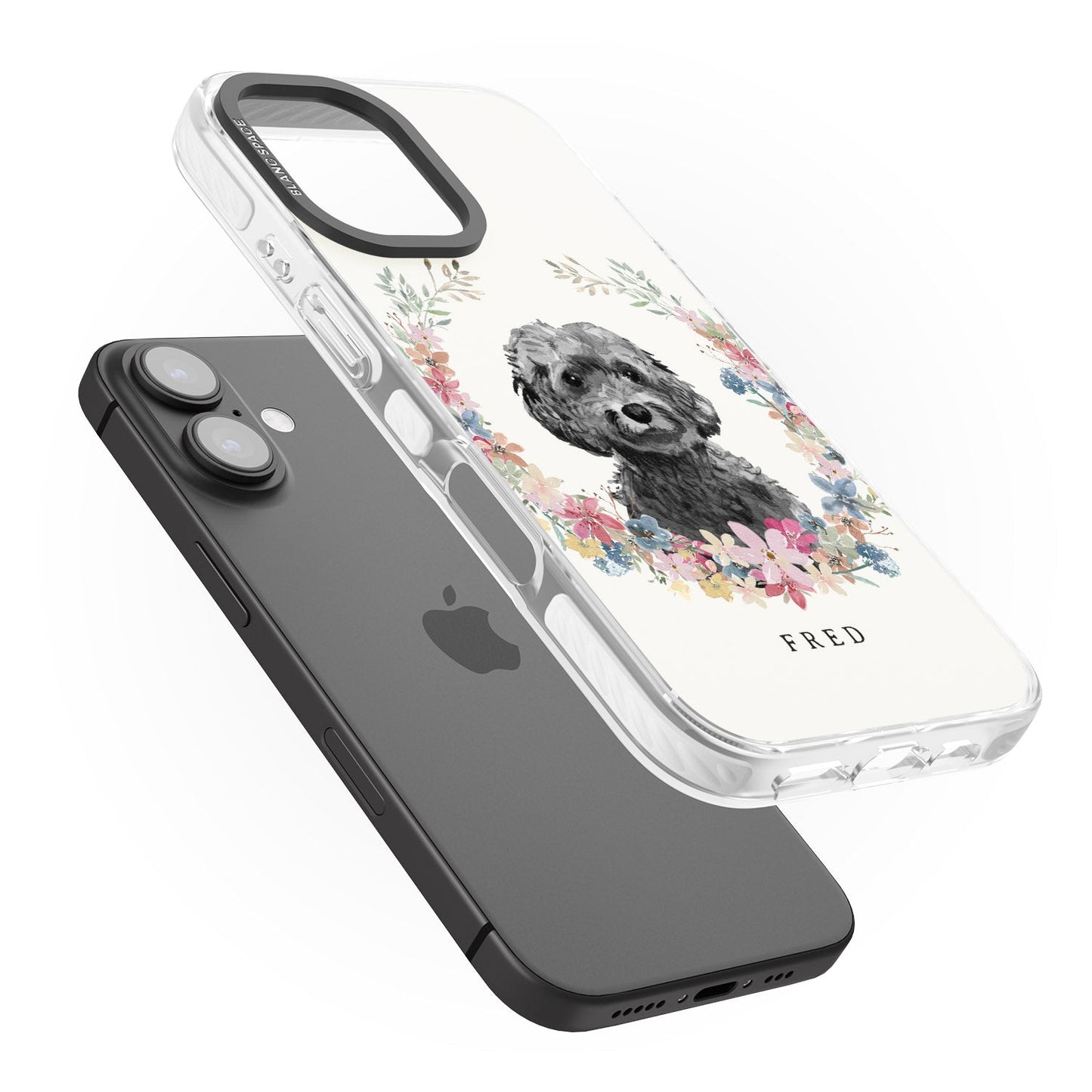 Personalised Black Cockapoo Floral Portrait