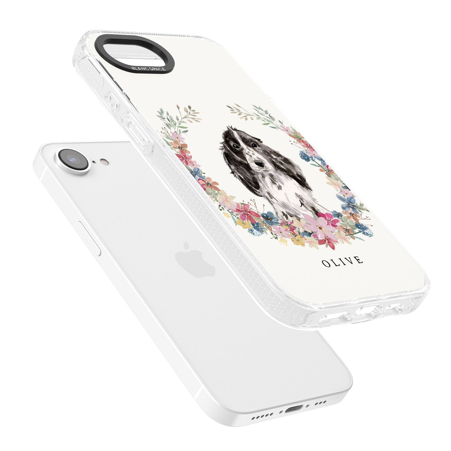 Personalisiertes Blumenporträt eines schwarzen Cocker Spaniels