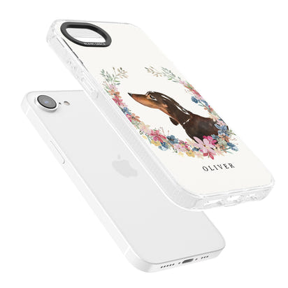 Personalised Black & Tan Dachshund Floral Portrait