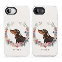 Personalised Black & Tan Dachshund Floral Portrait