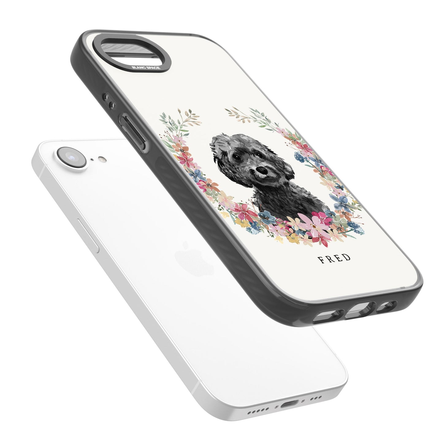 Personalised Black Cockapoo Floral Portrait