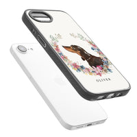 Personalised Black & Tan Dachshund Floral Portrait