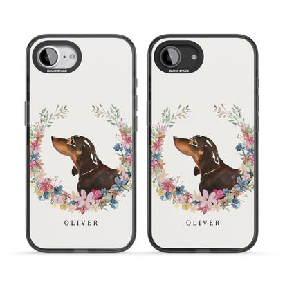 Personalised Black & Tan Dachshund Floral Portrait