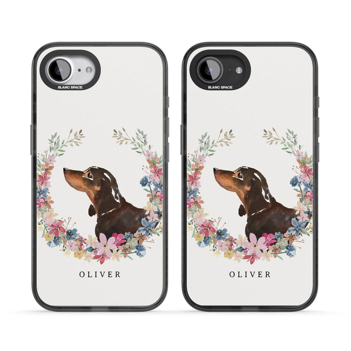 Personalised Black & Tan Dachshund Floral Portrait