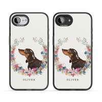 Personalised Black & Tan Dachshund Floral Portrait