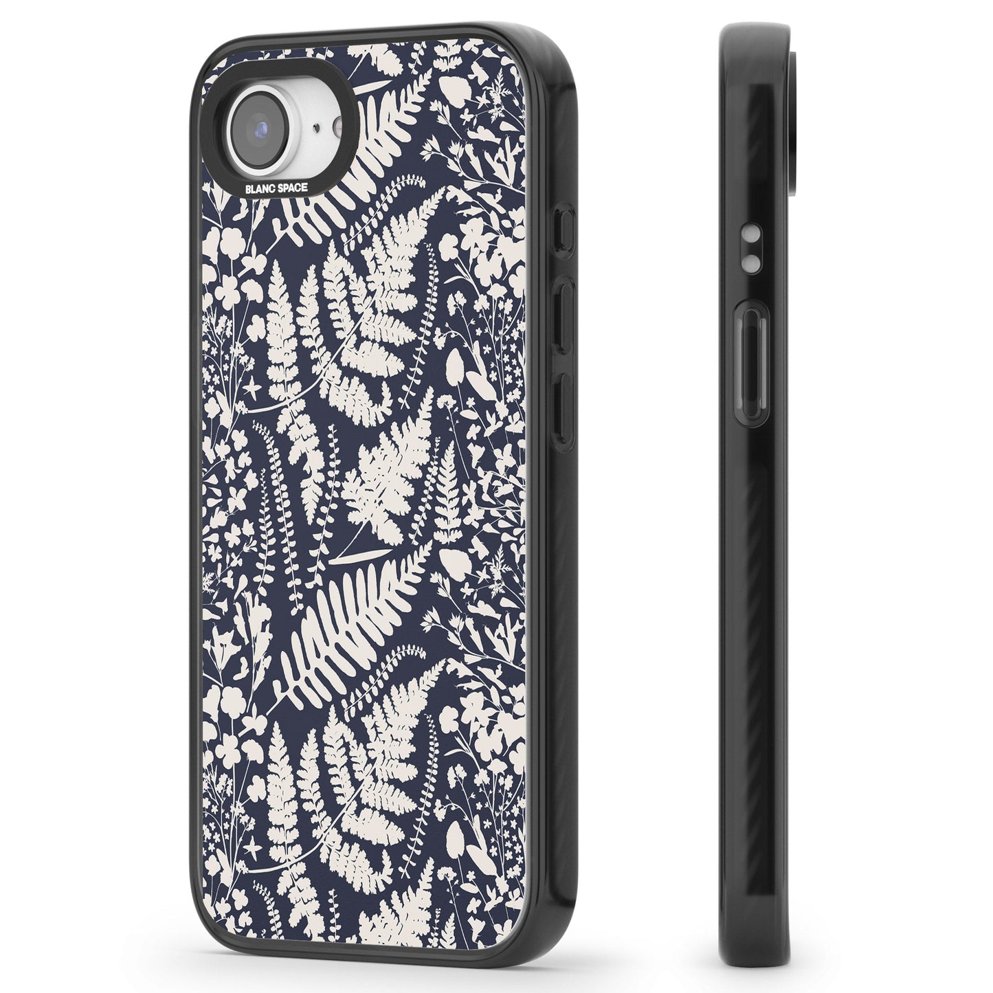 Fleurs sauvages et fougères sur fond bleu marine