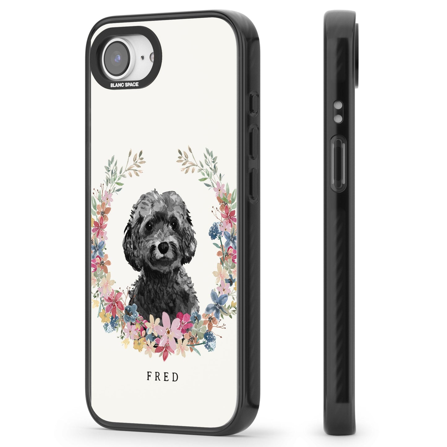 Personalised Black Cockapoo Floral Portrait