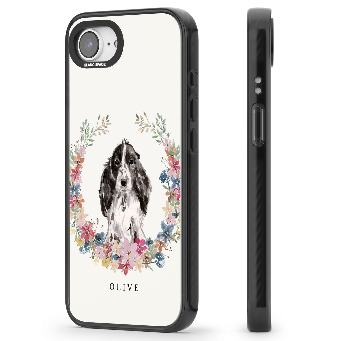 Personalisiertes Blumenporträt eines schwarzen Cocker Spaniels