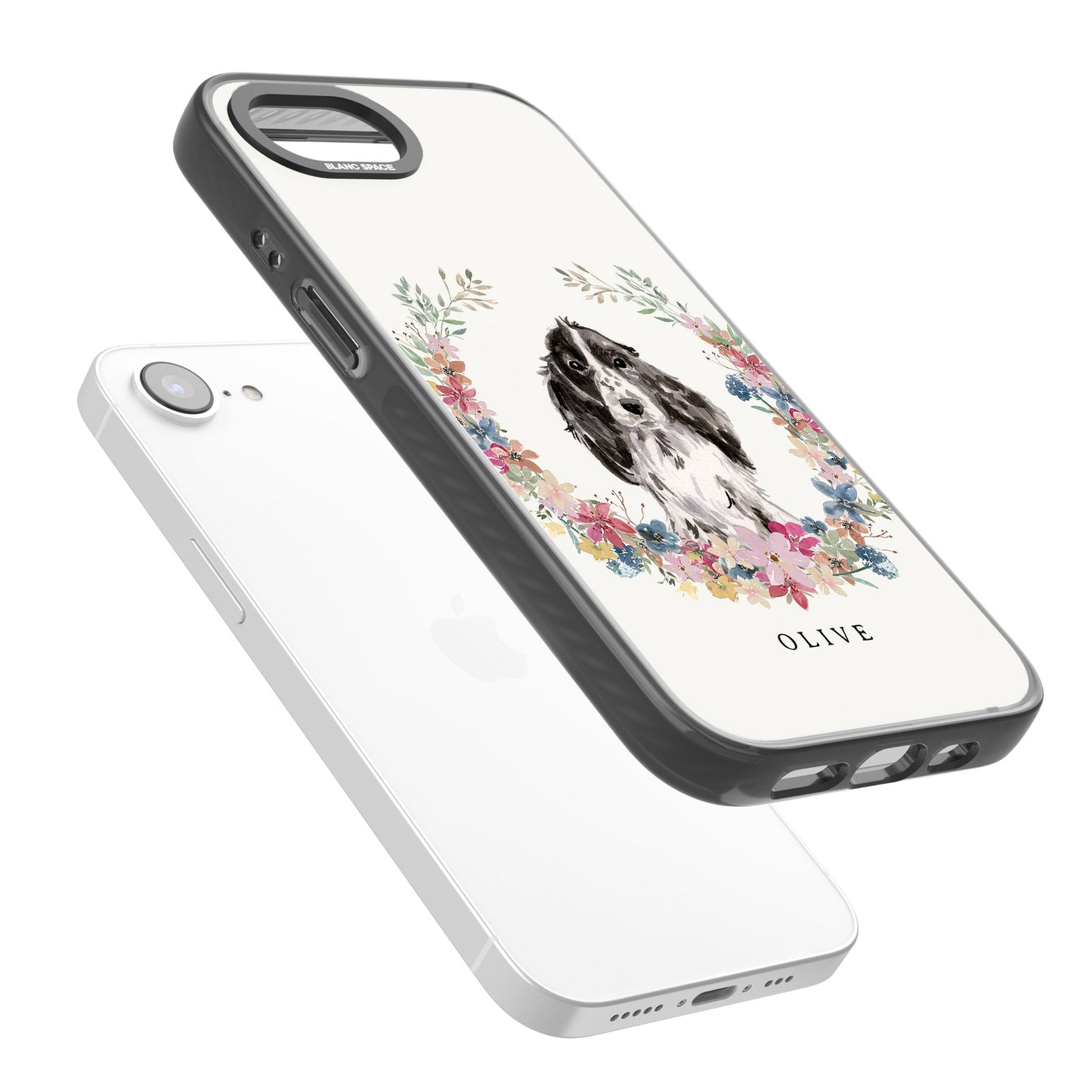 Personalisiertes Blumenporträt eines schwarzen Cocker Spaniels