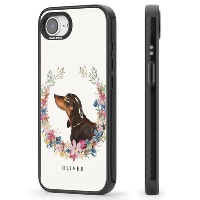 Personalised Black & Tan Dachshund Floral Portrait