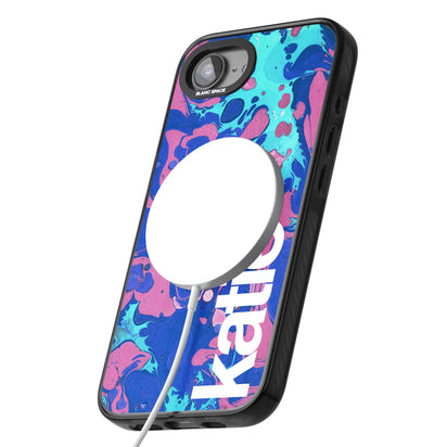 Personalisiertes marineblau-türkisfarbenes Marmor-Design