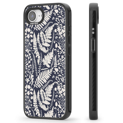 Fleurs sauvages et fougères sur fond bleu marine