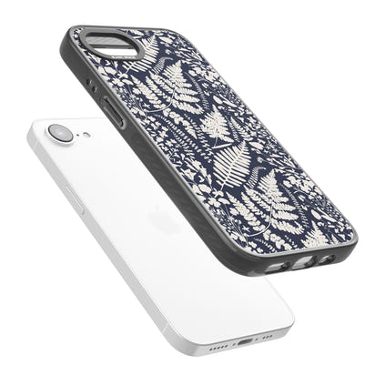 Fleurs sauvages et fougères sur fond bleu marine