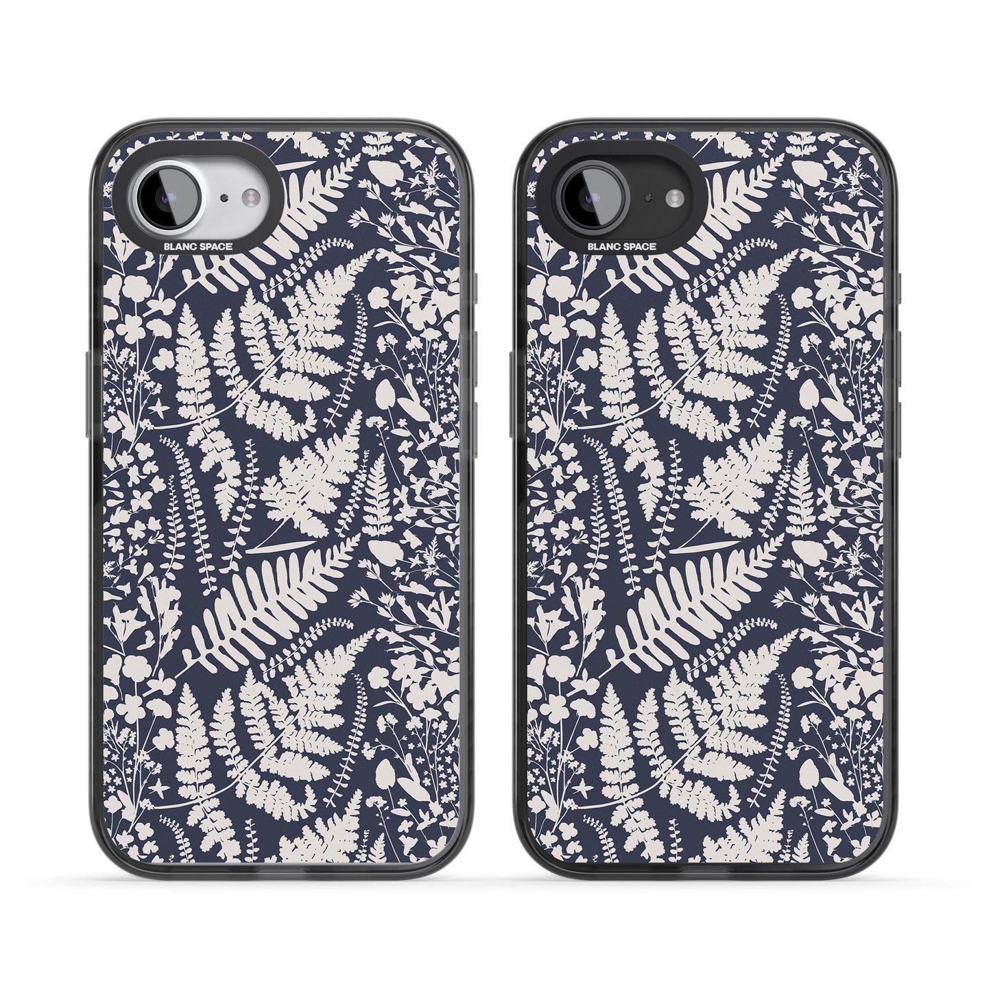 Fleurs sauvages et fougères sur fond bleu marine