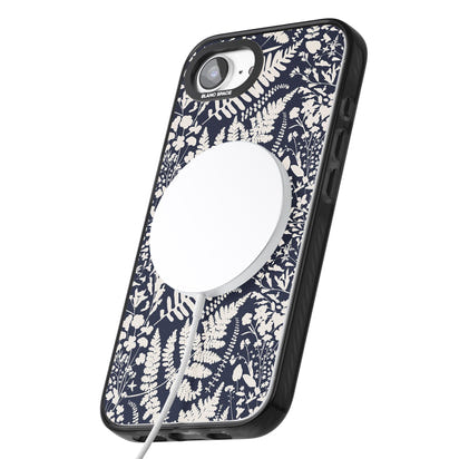 Fleurs sauvages et fougères sur fond bleu marine