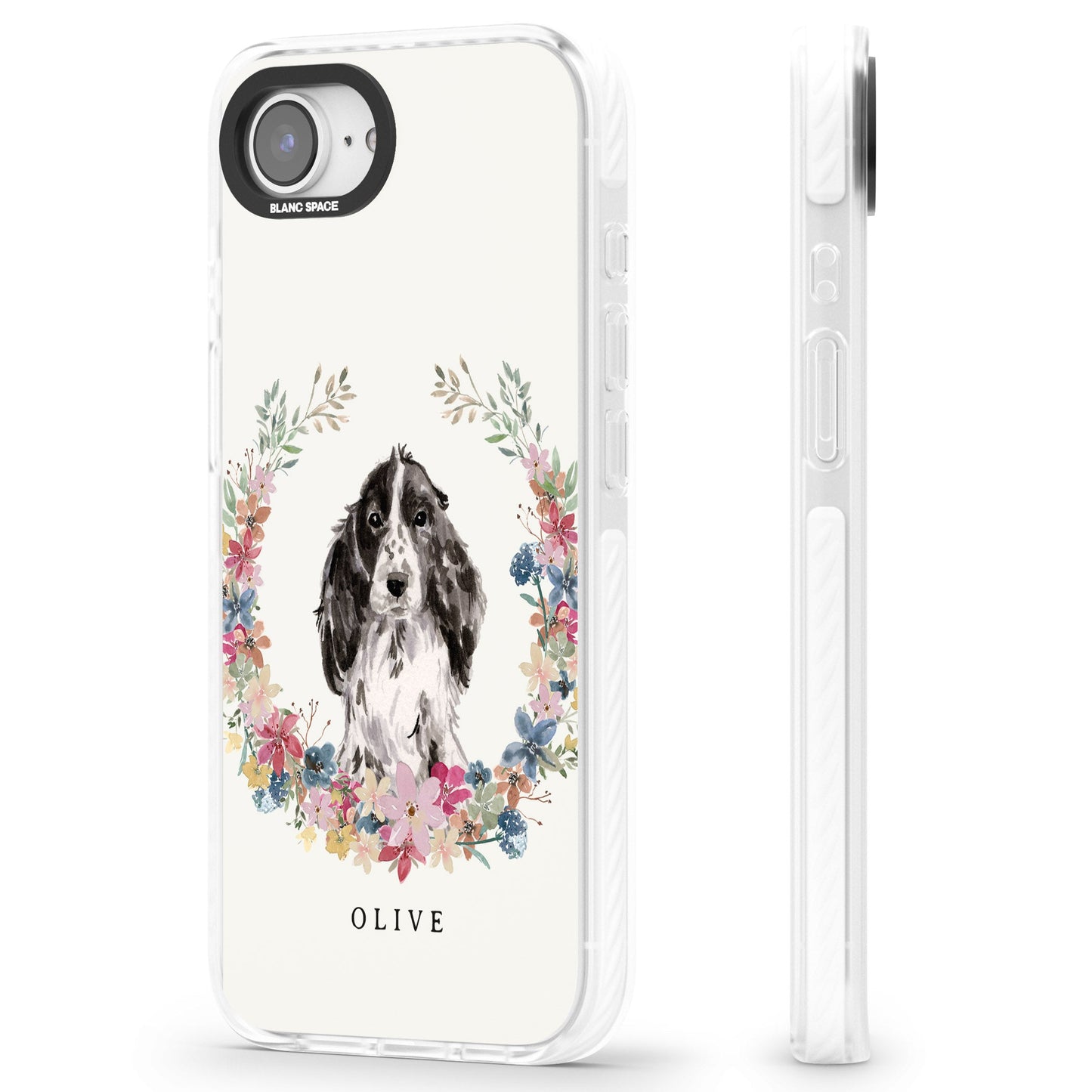 Personalisiertes Blumenporträt eines schwarzen Cocker Spaniels