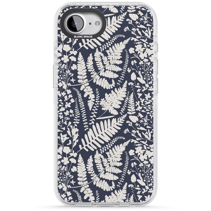 Fleurs sauvages et fougères sur fond bleu marine