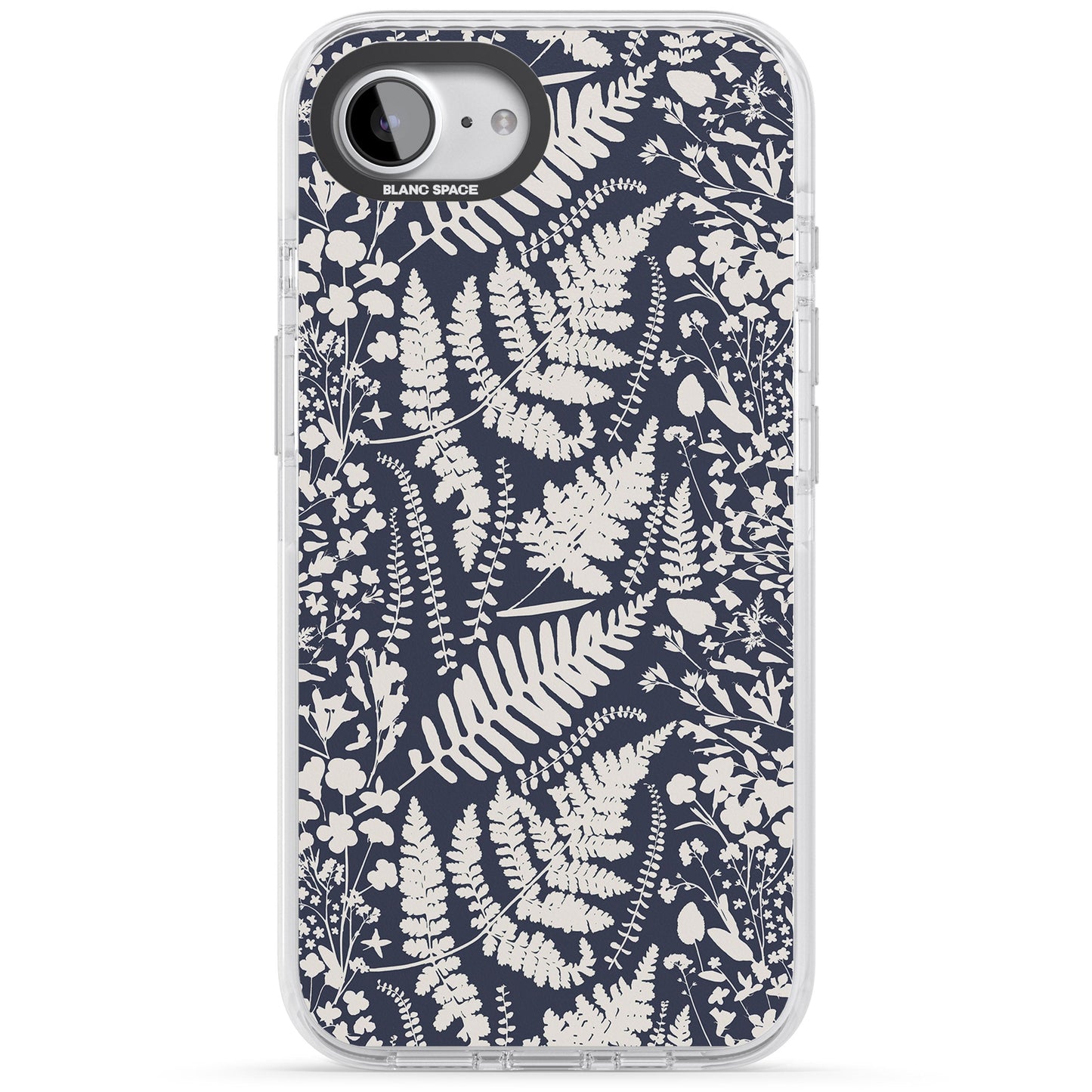 Fleurs sauvages et fougères sur fond bleu marine