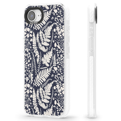 Fleurs sauvages et fougères sur fond bleu marine