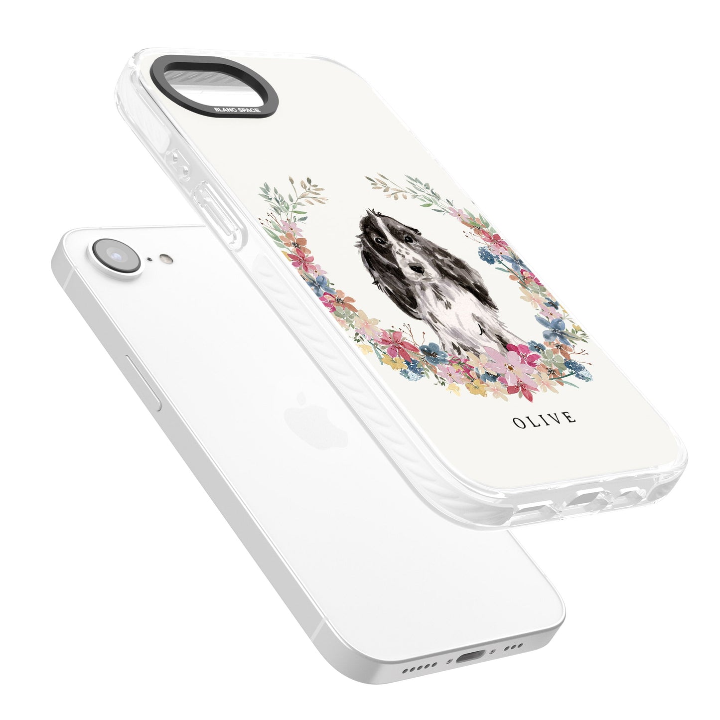 Personalisiertes Blumenporträt eines schwarzen Cocker Spaniels