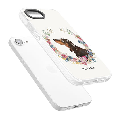 Personalised Black & Tan Dachshund Floral Portrait