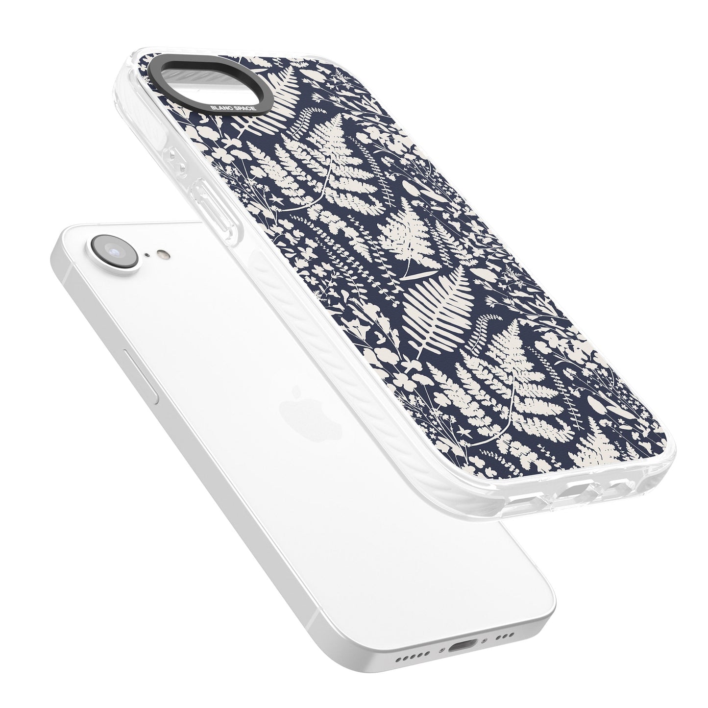 Fleurs sauvages et fougères sur fond bleu marine