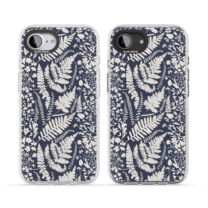 Fleurs sauvages et fougères sur fond bleu marine