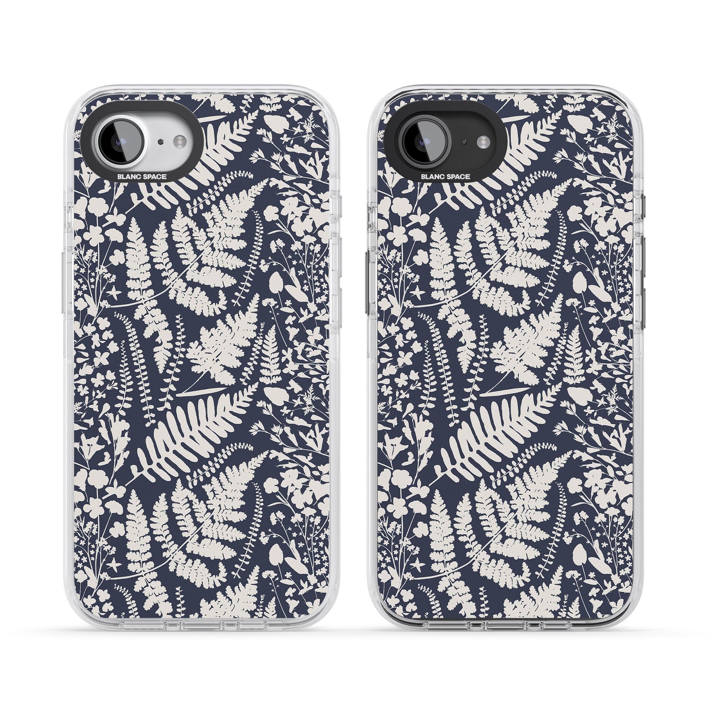 Fleurs sauvages et fougères sur fond bleu marine